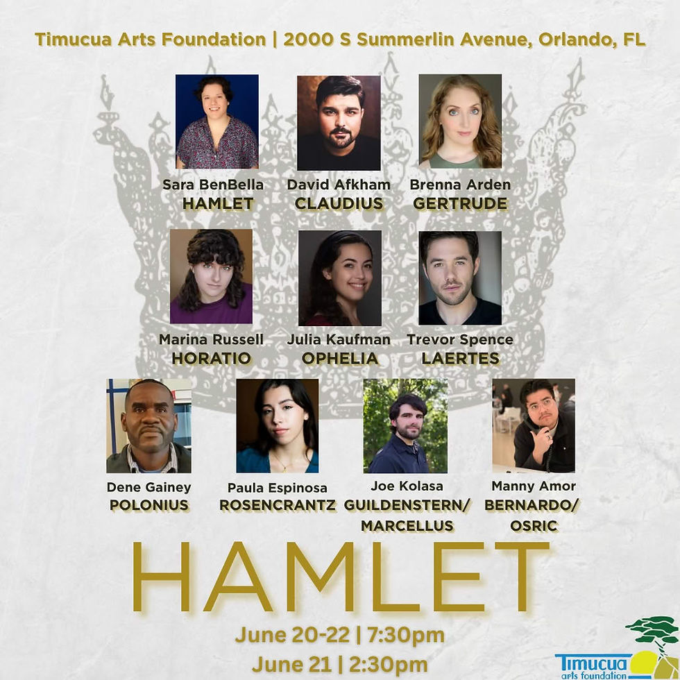 Shakespearean Tragedy Hamlet, directed by Michael McNamara comes to Timucua Arts Foundation