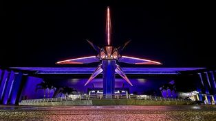 Guest jumps from Guardians of the Galaxy: Cosmic Rewind ride vehicle at EPCOT in Walt Disney World
