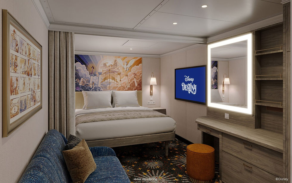 First Look at Inside - Oceanview- Verandah - Concierge Staterooms and Royal Suites onboard Disney Destiny