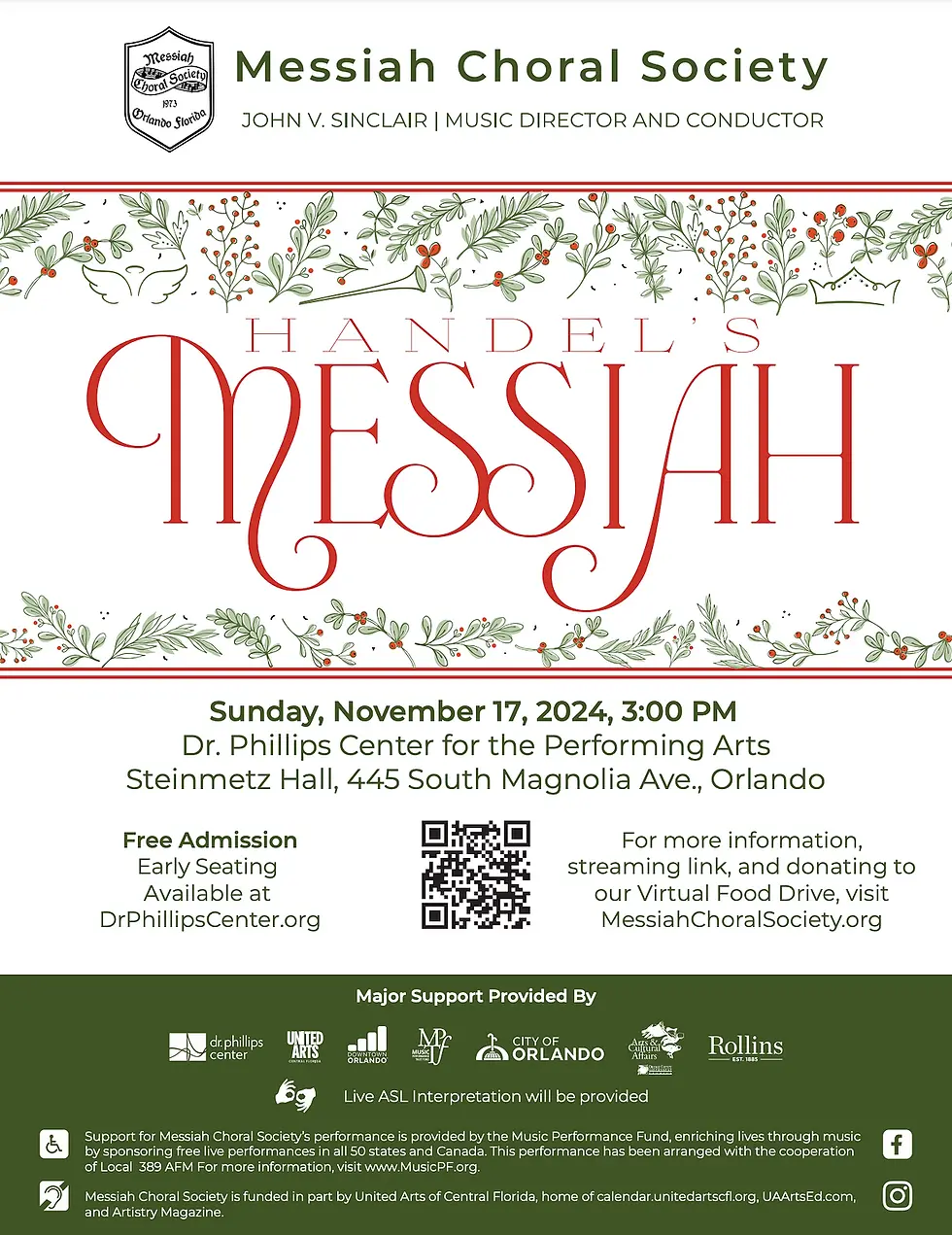 Messiah Choral Society presents Handel's Messiah at Steinmetz Hall on November 17