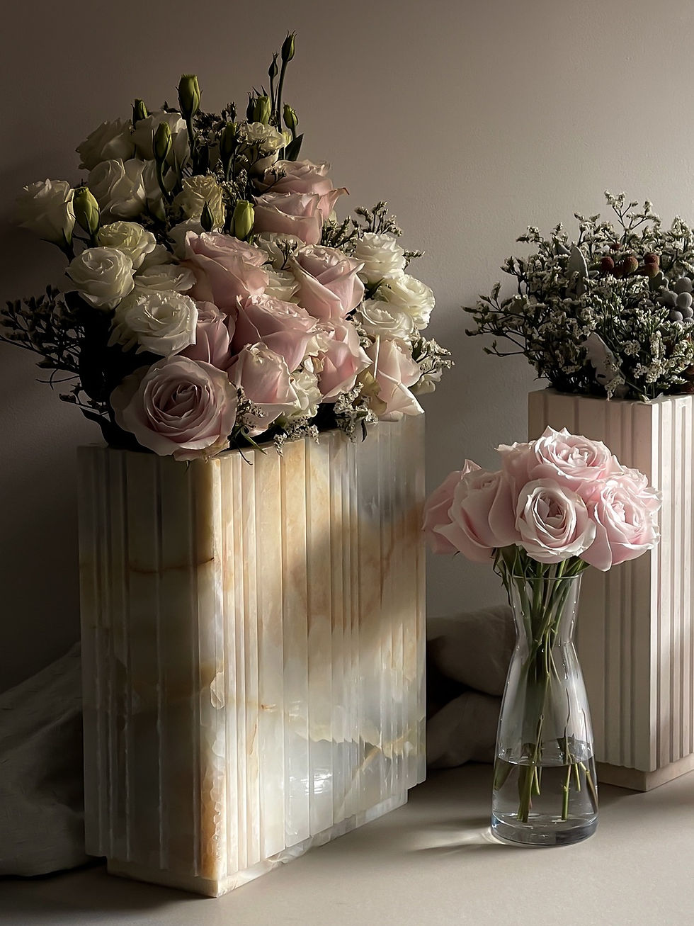 The best and most beautiful onyx marble vase with a groove. Designed and made by Meble Matters. Better than Salvatori Stone.