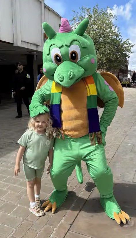 Our Little Dragon Mascot has a Selfie at Blackburn's Pride Event