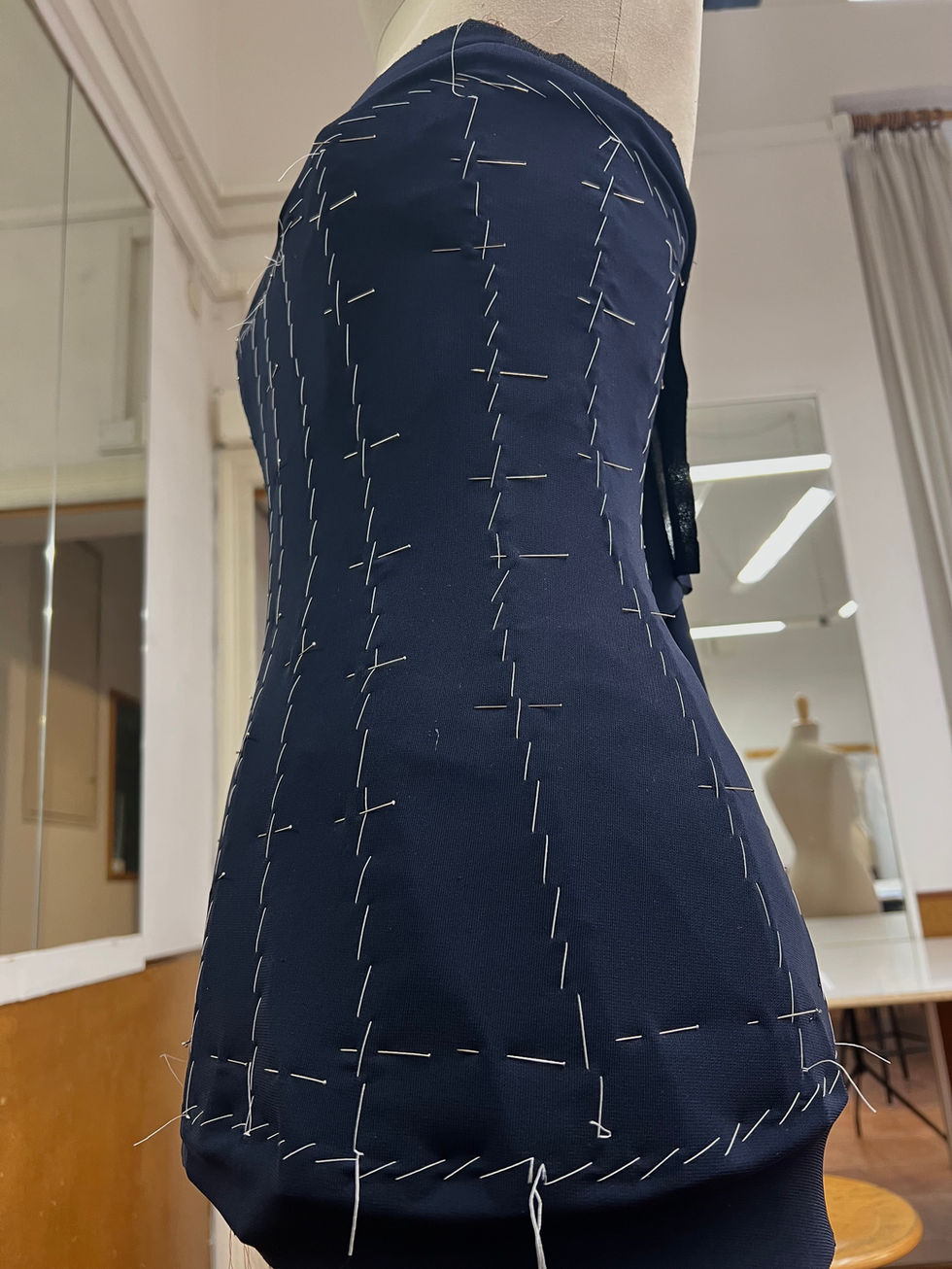 Rivestimento bloccato con delle imbastiture diagonali