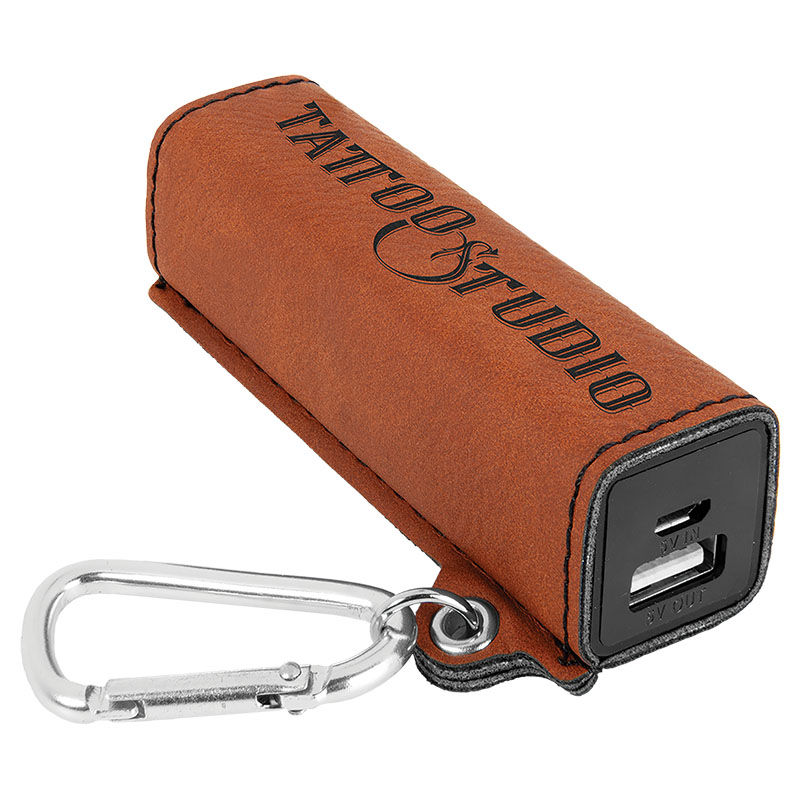 Thumbnail: Custom Engraved Leatherette 2200 mAh Power Bank with USB Cord