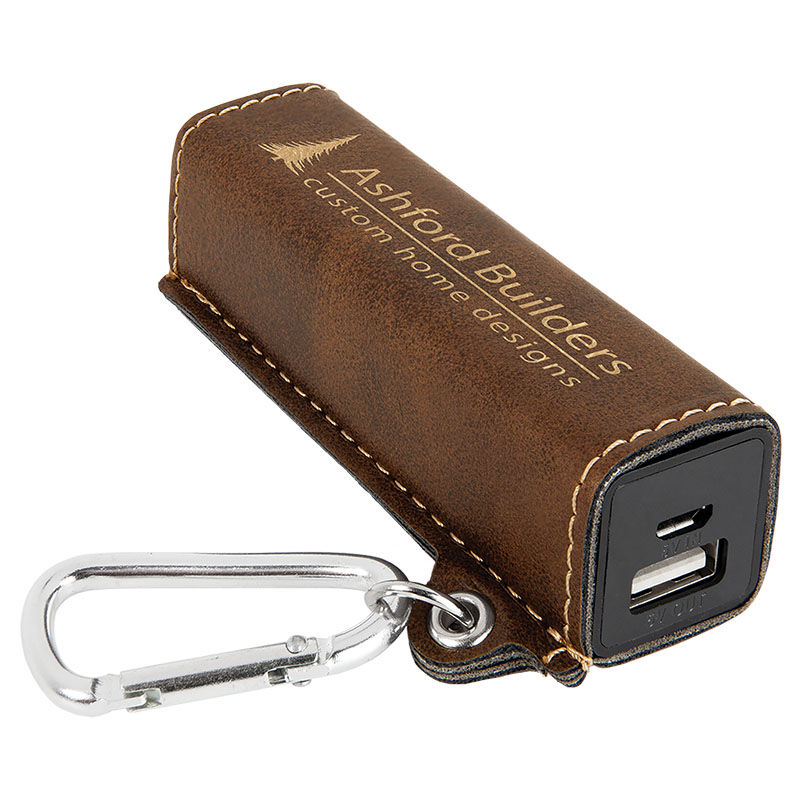 Thumbnail: Custom Engraved Leatherette 2200 mAh Power Bank with USB Cord