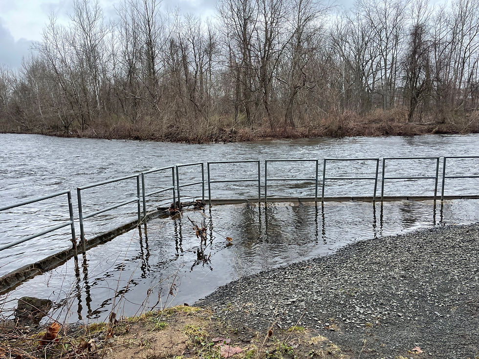 The original accessible fishing pier, shown flooded here, in July 2023.