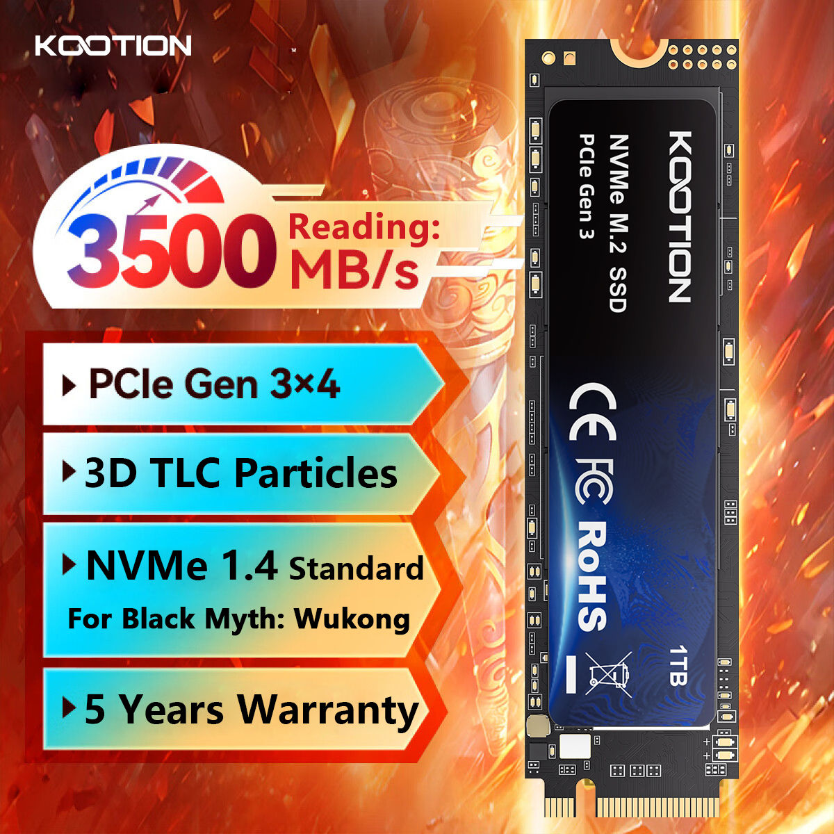 KOOTION SSD NVMe M.2 2280 2TB 1TB 512GB 256GB Internal Solid State Hard Disk PCI