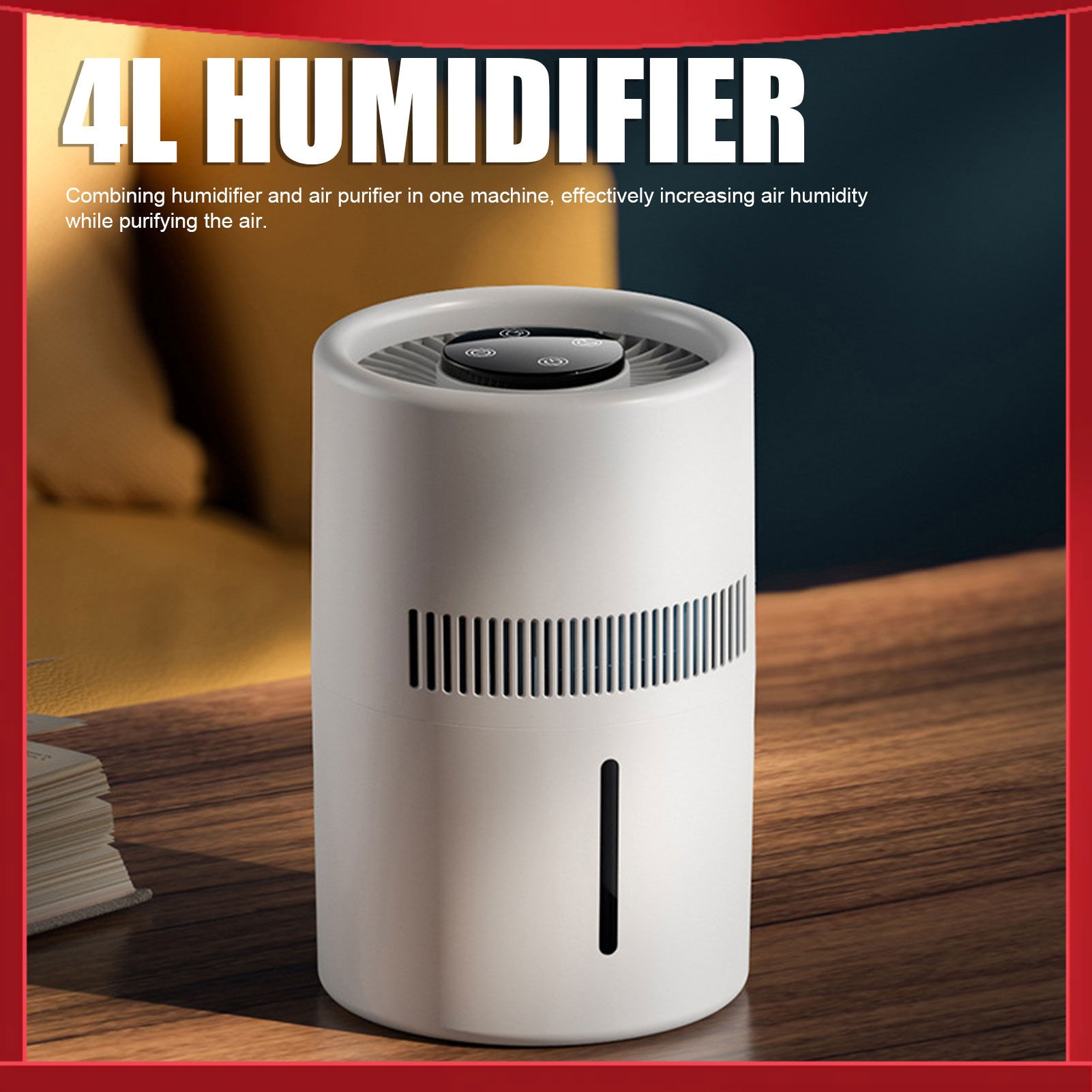 Air Purifier and Humidifier 2 in 1 5W 4L Water Tank Quiet Humidifier Desktop Air