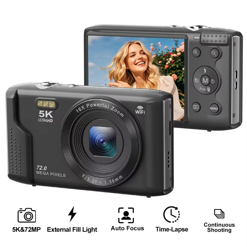 5K Digital Camera 72MP 2.8'' Screen LCD Screen Rechargeable Cameras With16X Digi