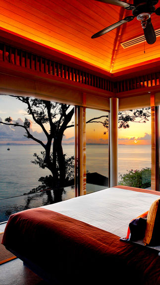 180 degree views of the Phuket ocean from a bedroom in the Sri Panwa Resort