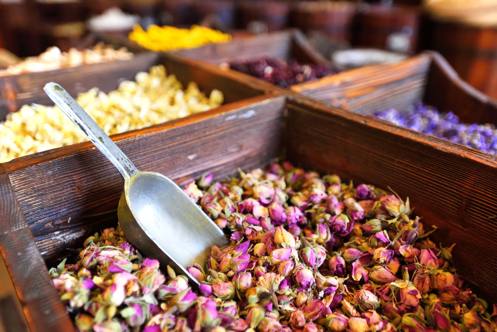 crates of spices at the Dubai Souk Market