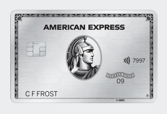 front of of a silver American Express Platinum credit card  on a white background