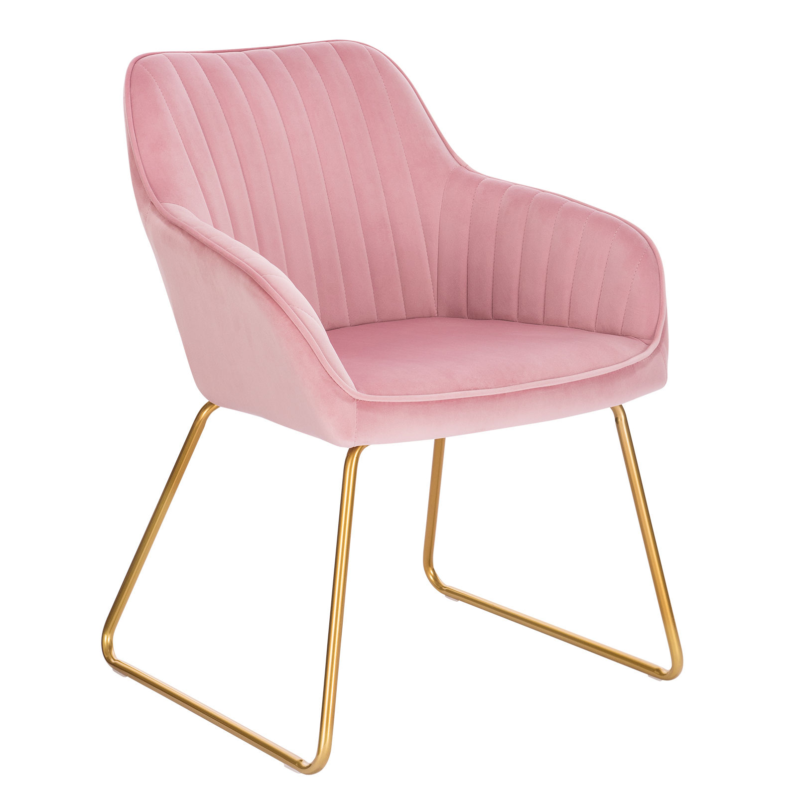 WOLTU Polsterstuhl, Samt, Vintage, nordischer Rücken und Armlehnen, Metallbeinen