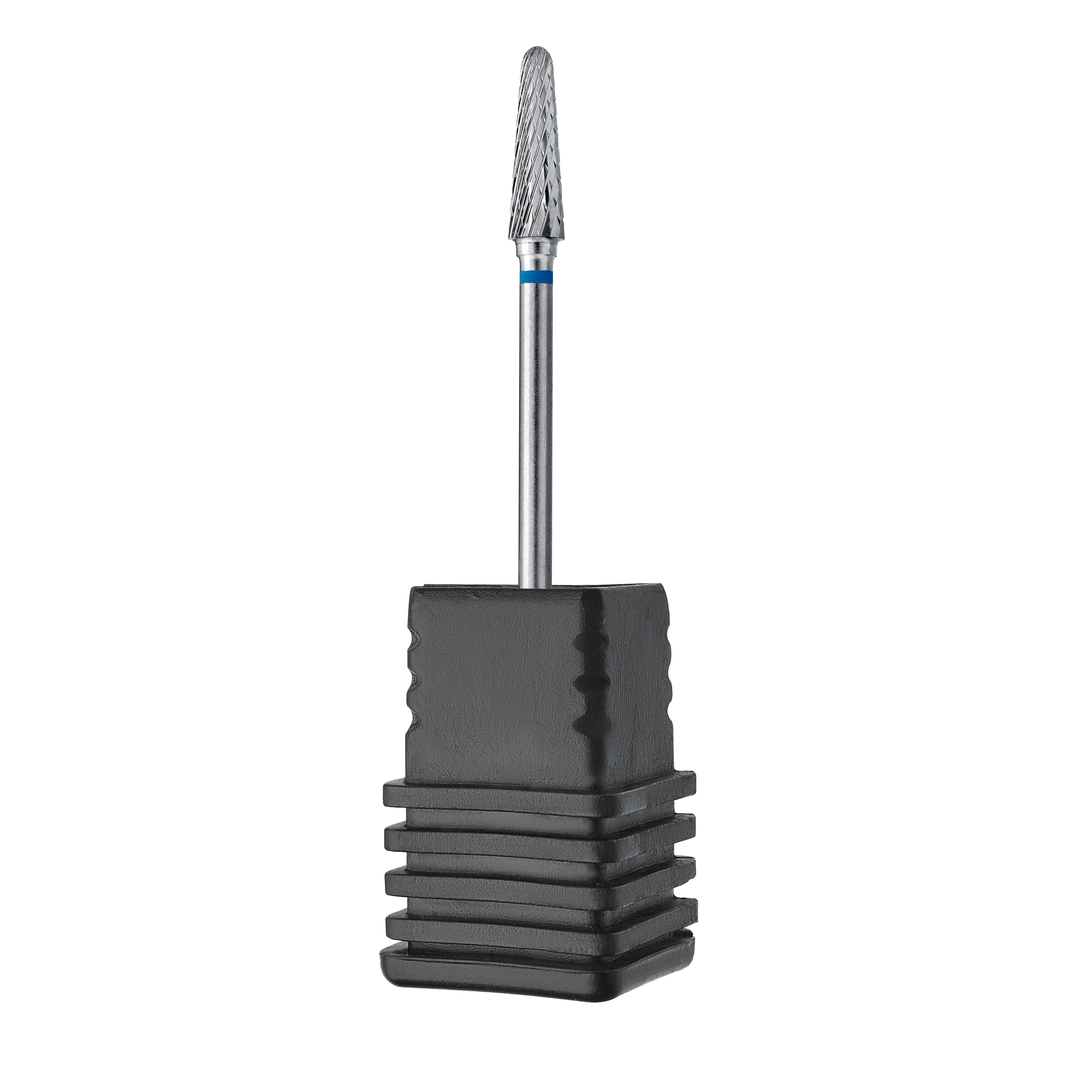 Carbide frustum nail drill bit with blue head on stand