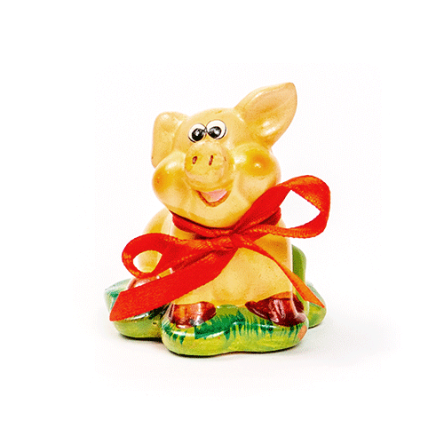 Miniaturbild: Schwein auf Kleeblatt, 6,5cm, aus Ton