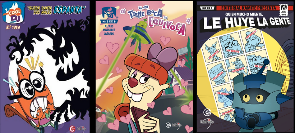COOL DJ y sus 3 portadas que incluye cartas para el juego de mesa, es un comic gigante para niños que buscan mas aventuras