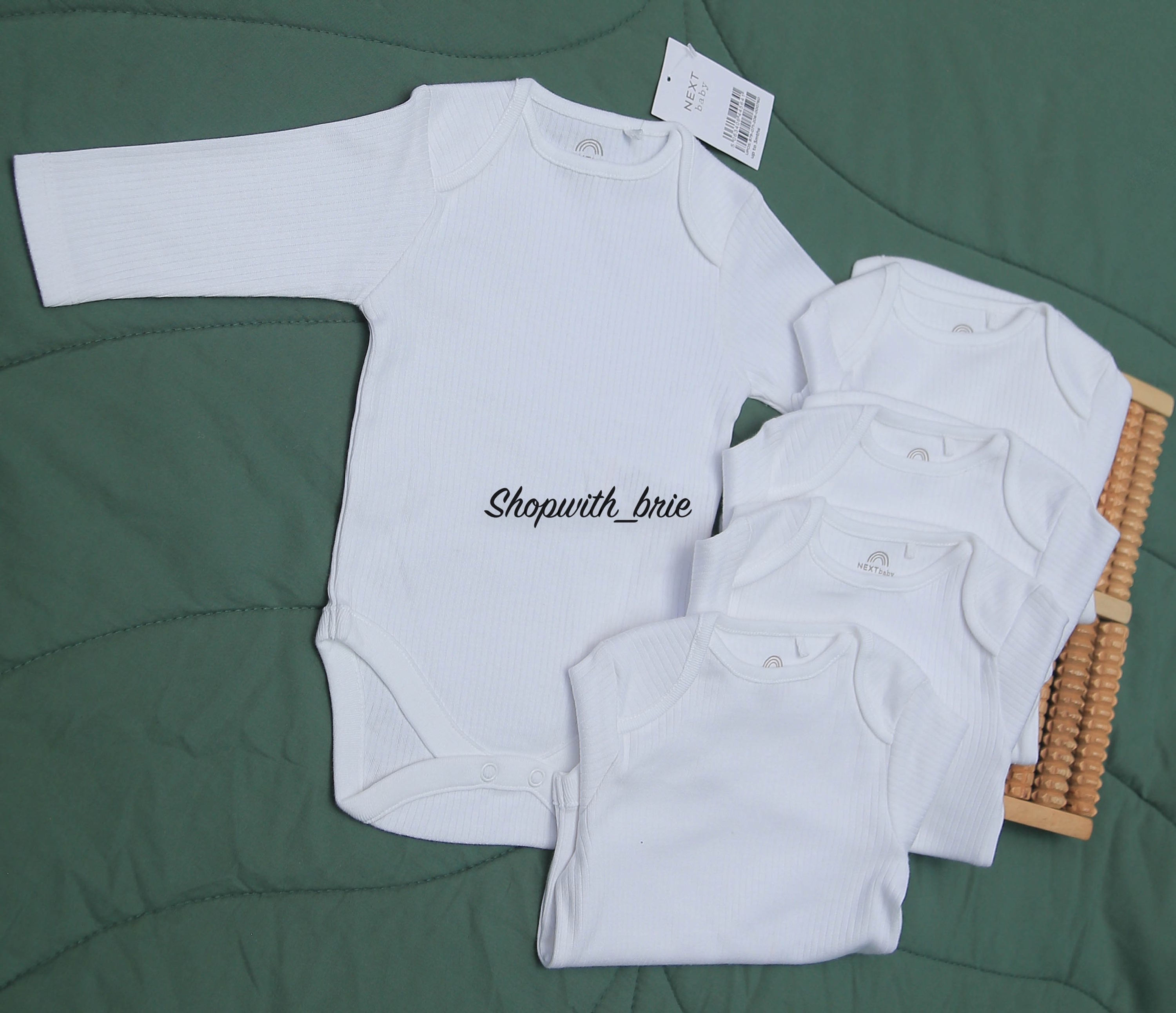 Next 5 Pack White Striped Long Sleeved Bodysuits 