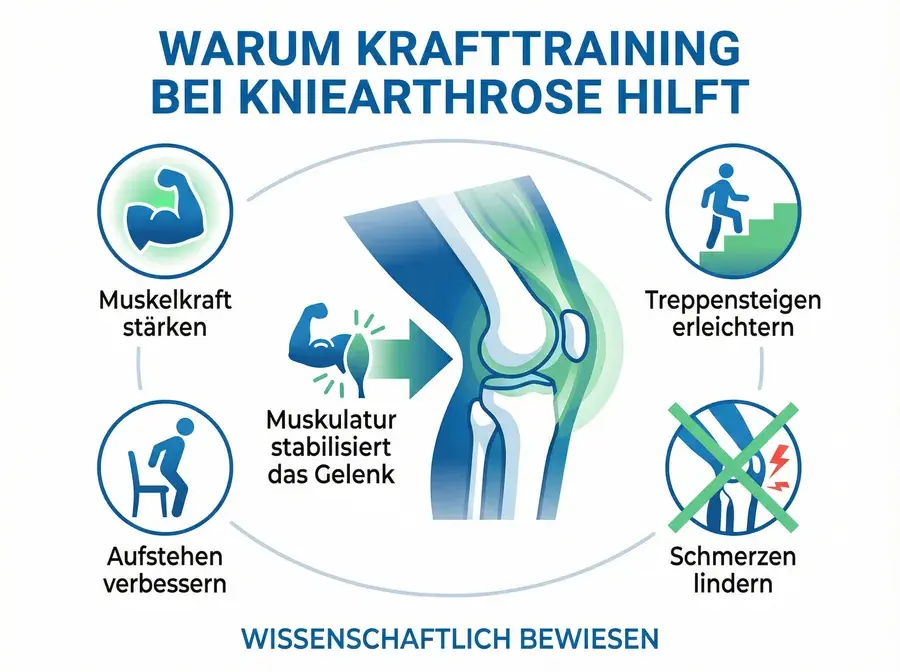 Kreislauf aus Arthrose, Krafttraining und Schmerz bei Kniearthrose.