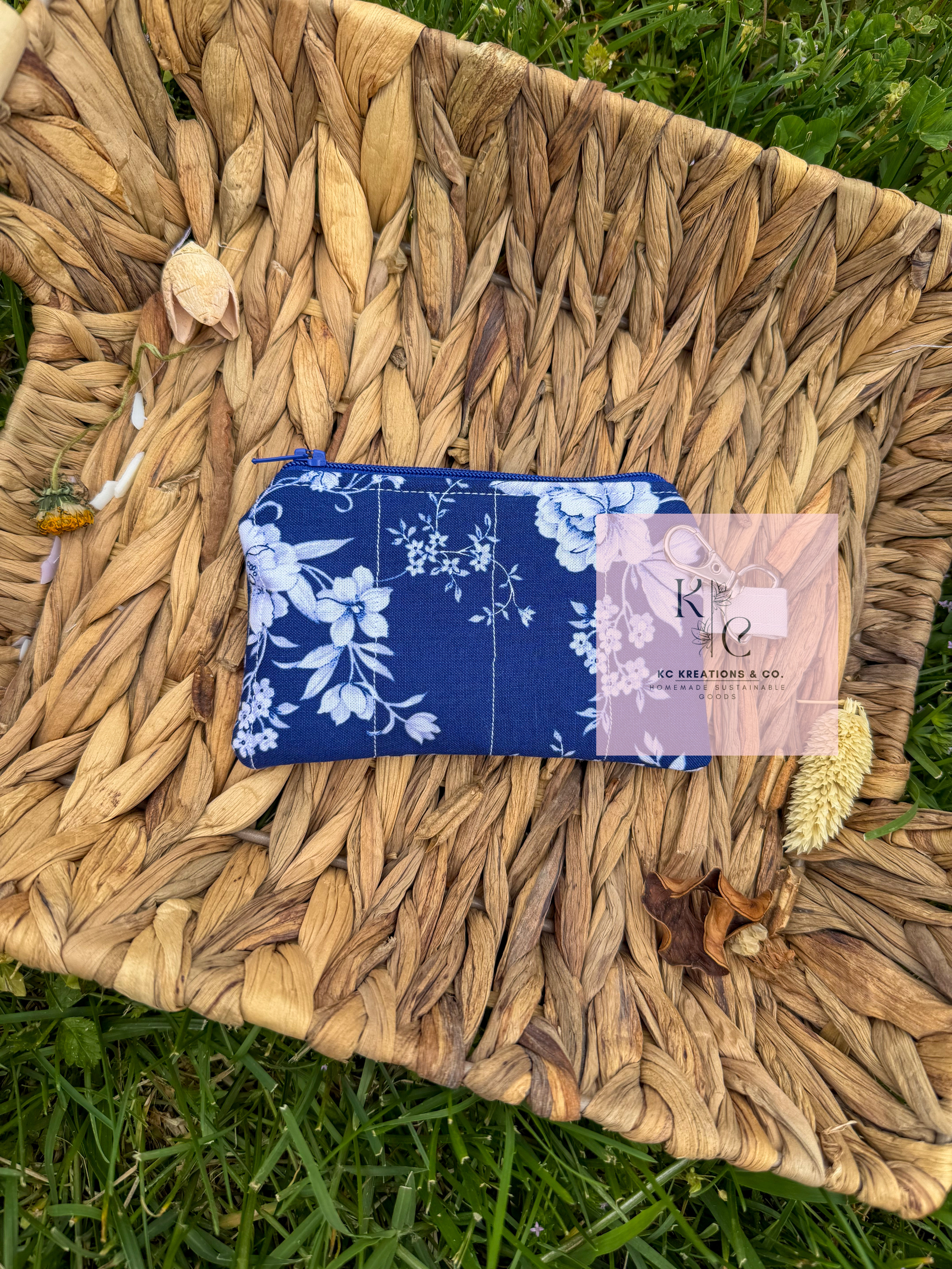 Navy Floral Keychain Wallet