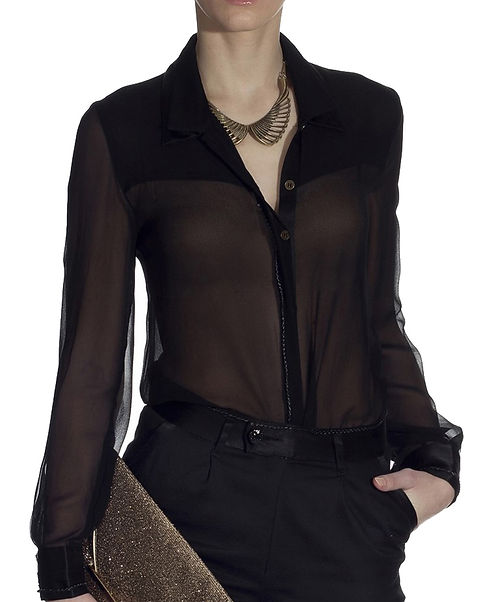 Chiffon bluse transparent schwarz clearance