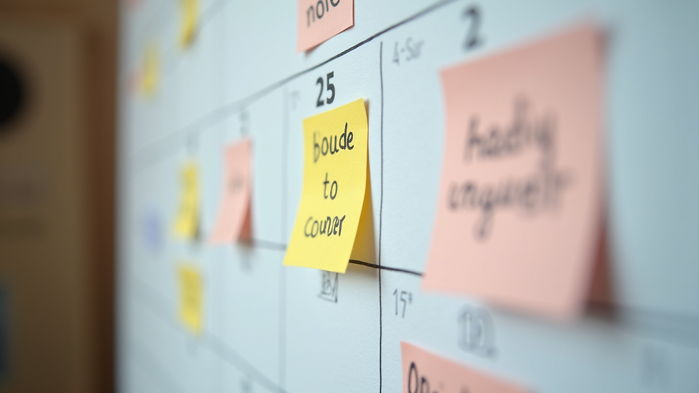 Close-up view of a calendar with habit tracking stickers and notes