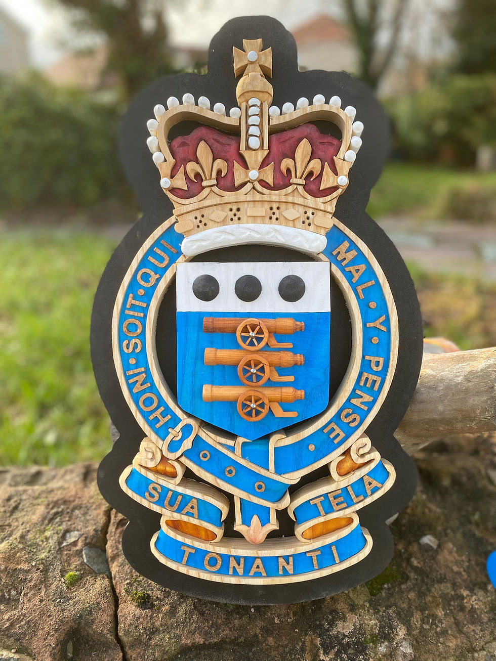 Thumbnail: Royal Army Ordnance Corps RAOC hand carved wooden military crest in natural hardwood finish display