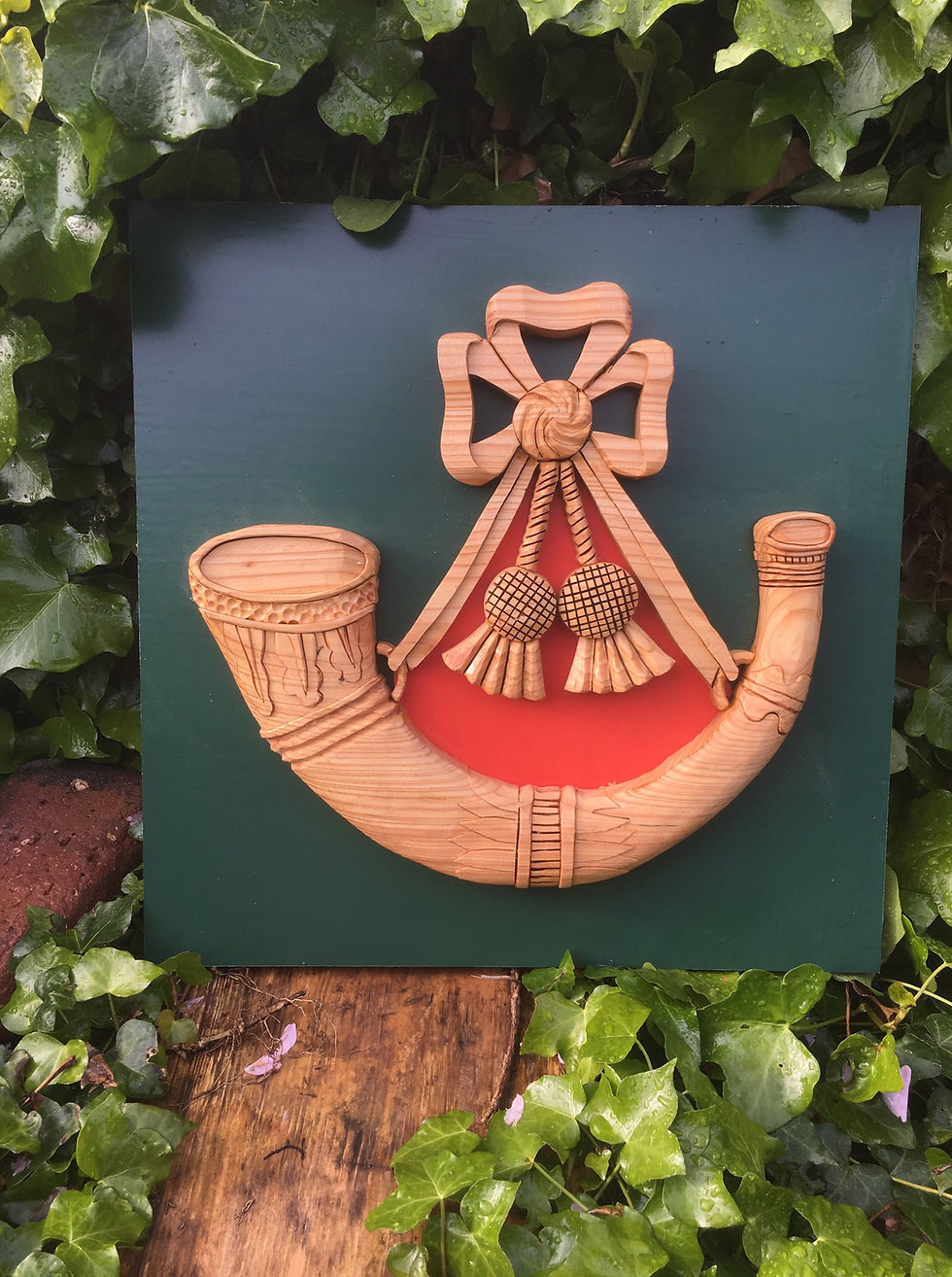 Thumbnail: Light Infantry wooden military crest handcrafted from solid hardwood