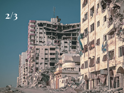 Zerstörte Häuserfassaden in Gaza Stadt.