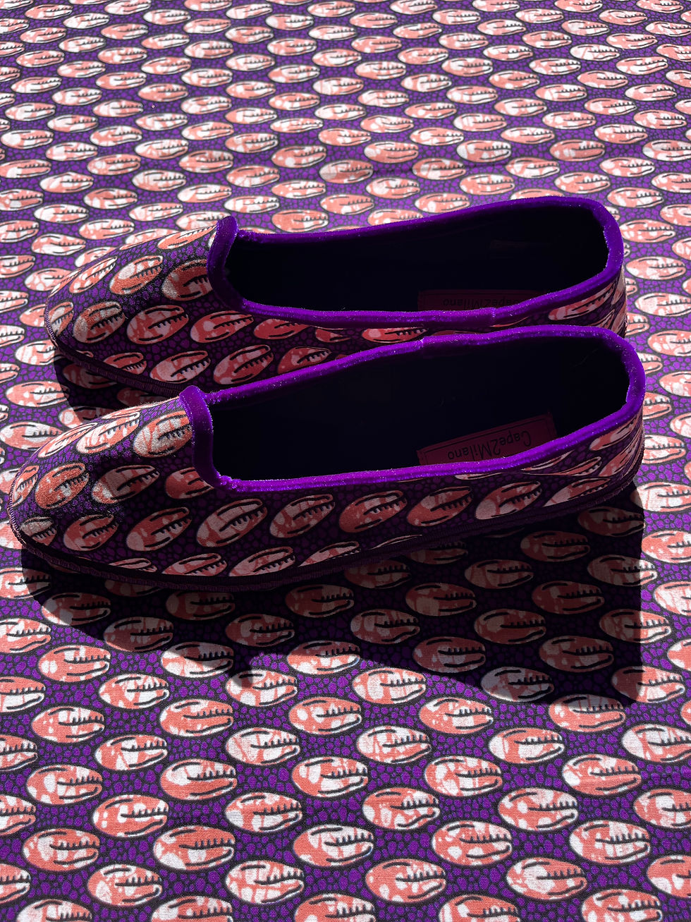 Miniatura: friulane shoes made with wax fabric, furlane, tessuto Africano, purple shoes, papusse trezzo, eco friendly shoes, friulane