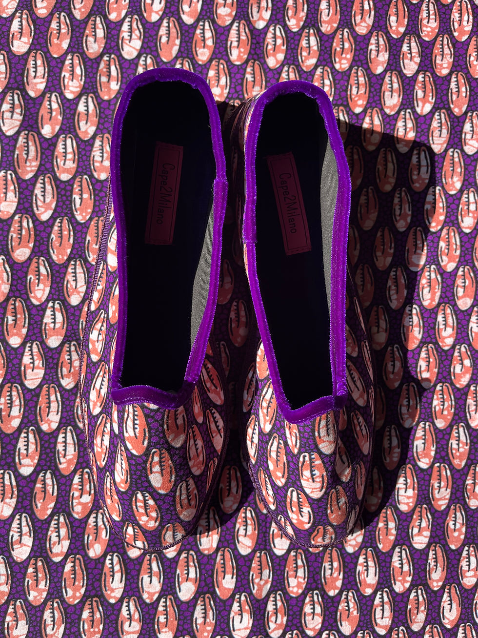 Miniatura: friulane shoes made with wax fabric, furlane, tessuto Africano, purple shoes, papusse trezzo, eco friendly shoes, friulane