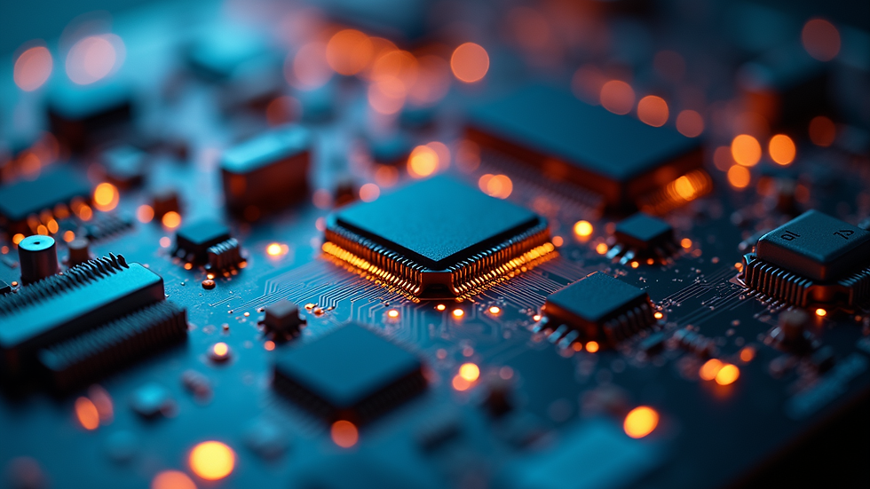 Close-up view of a computer circuit board with glowing connections