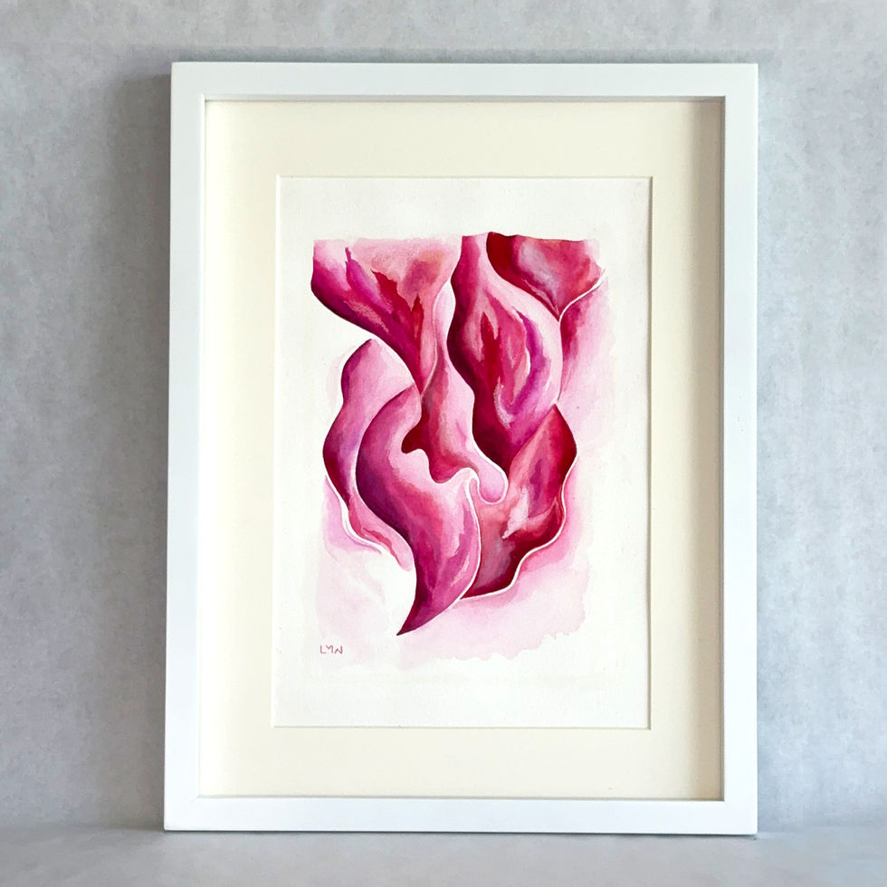 Rosy Rebel original watercolor painting framed in white