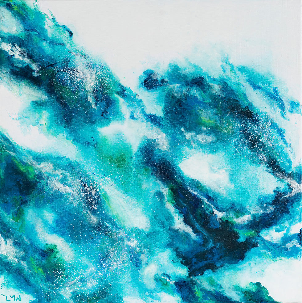 Wonder, blue and turquoise abstract acrylic and mixed media painting by Linda Whittig