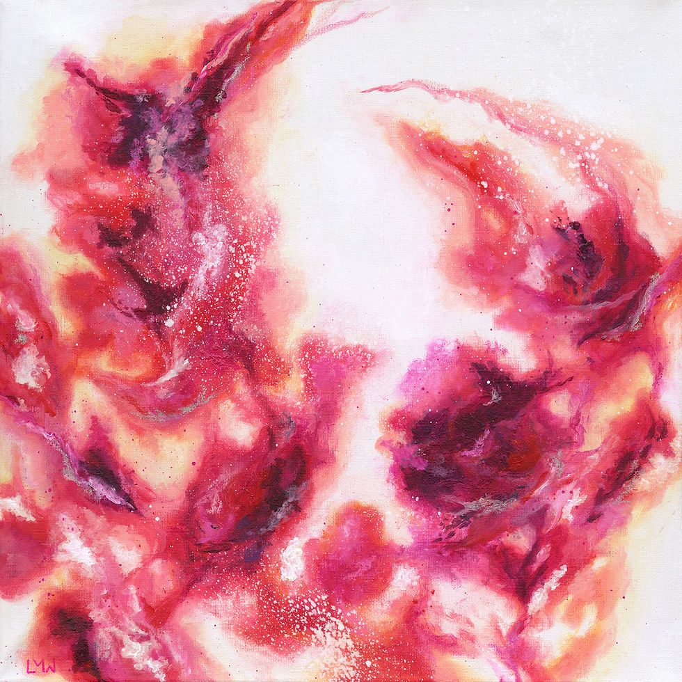 Mic Drop, colorful abstract acrylic painting by Linda Whittig