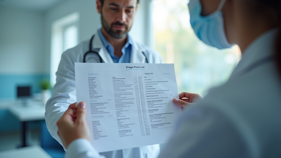 Eye-level view of a healthcare professional reviewing hormone test results