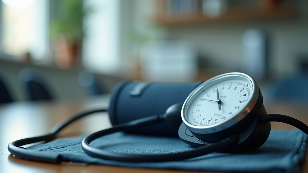 High angle view of a blood pressure monitor on a table