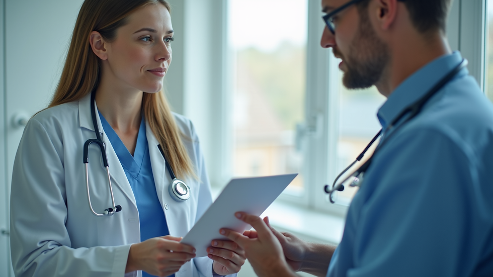 Close-up view of a healthcare provider explaining medical information to a patient