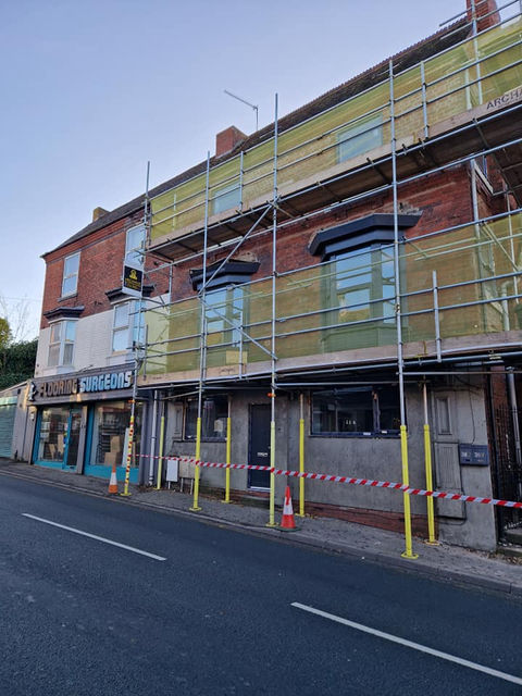 Scaffolding outside commercial property