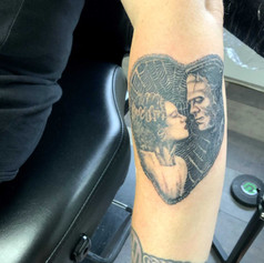 Tattoo of Frankenstein and his bride