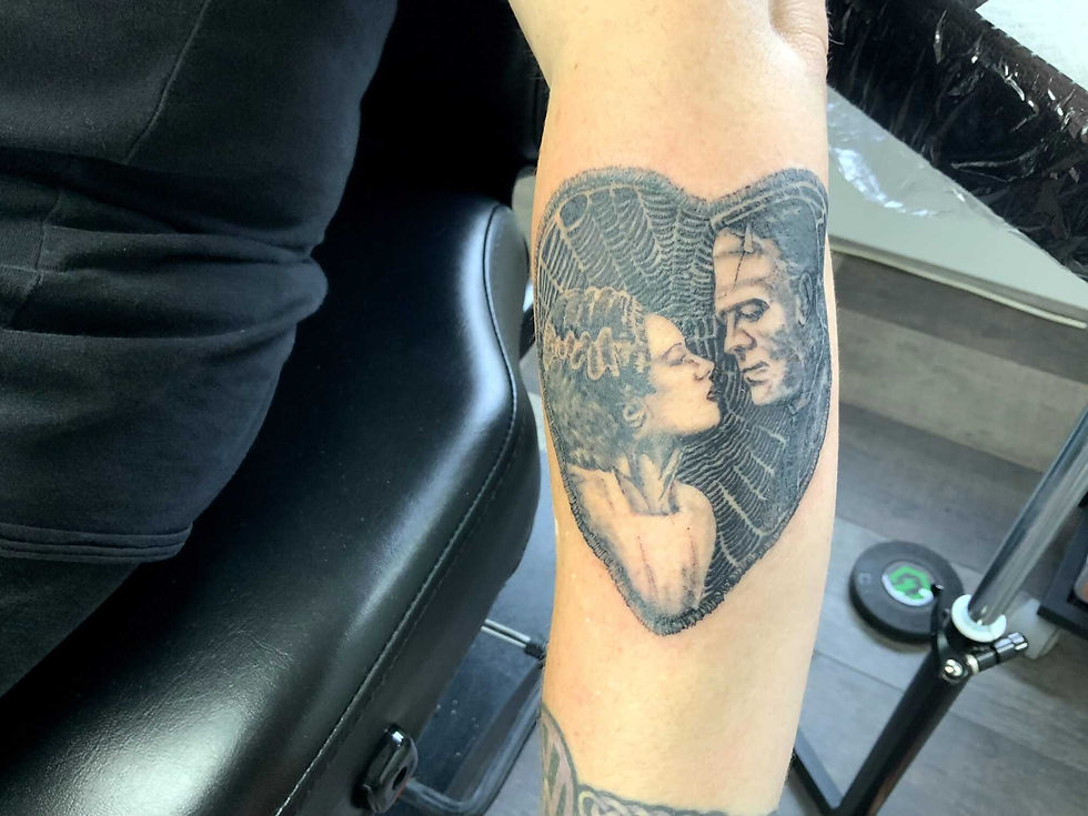 Tattoo of Frankenstein and his bride
