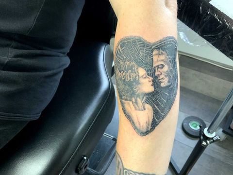 Tattoo of Frankenstein and his bride