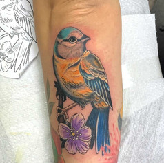 Small colourful bird tattoo