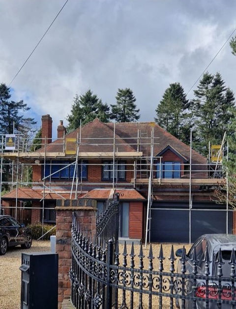 Scaffolding outside large house