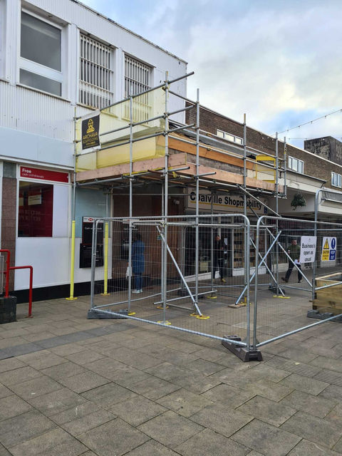 Scaffolding on high street shop