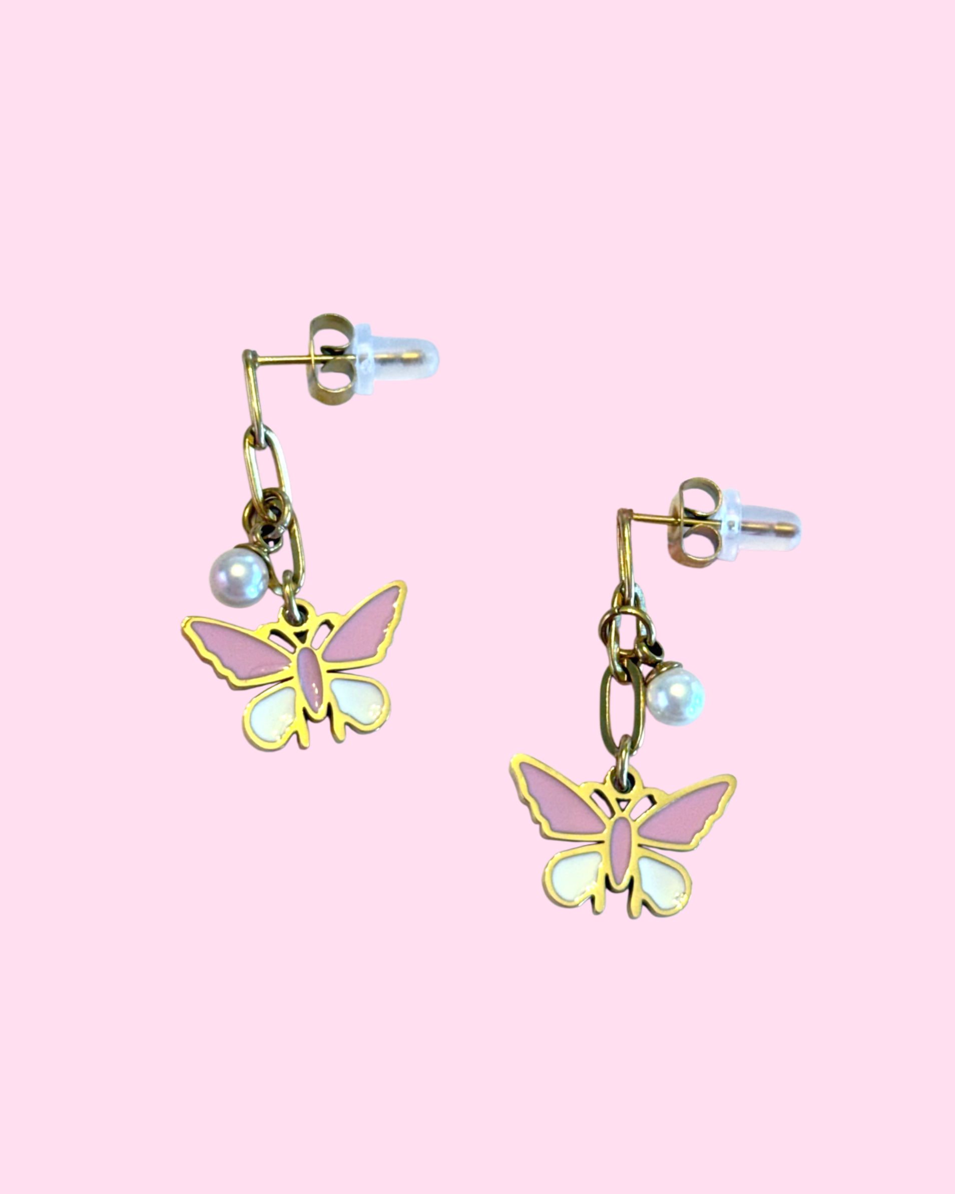 The Pink Butterfly Paperclip Earrings