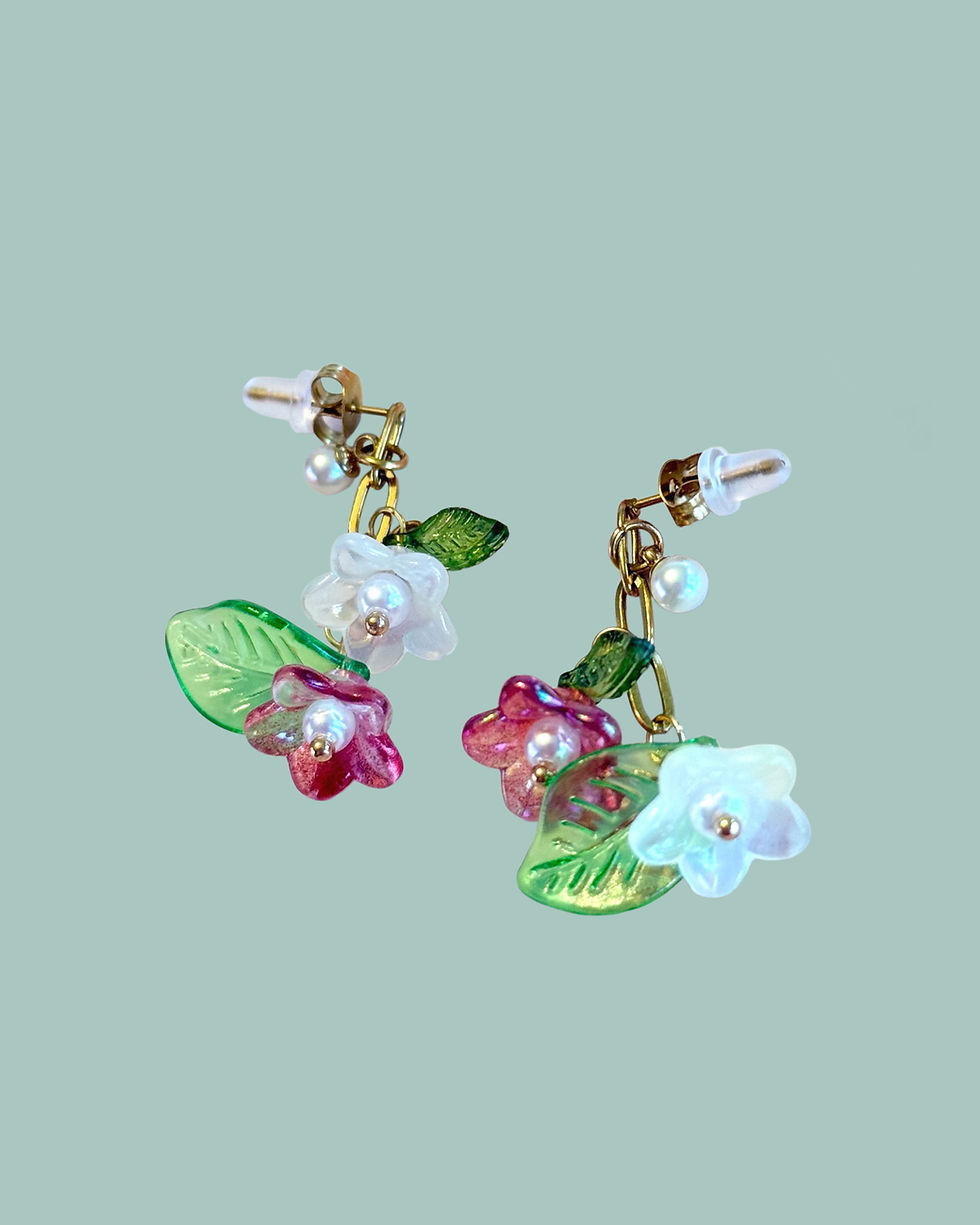 Handmade charmed petals floral earrings with glass beads