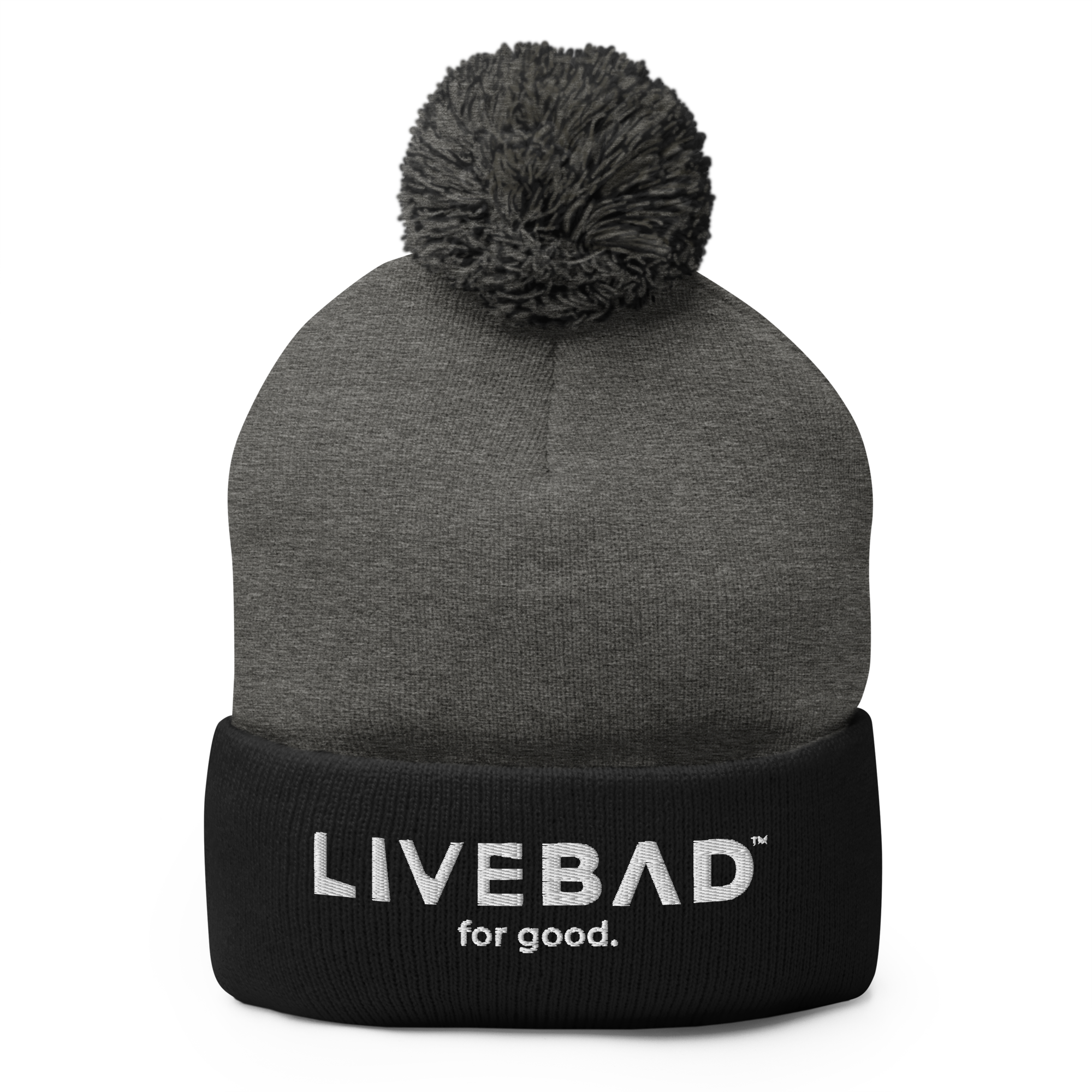 Pom-Pom Beanie (Gray & Black)