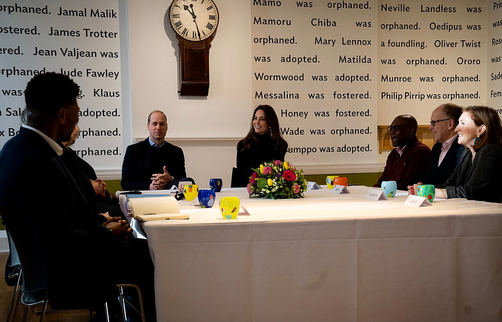 The Duke and Duchess of Cambridge sitting at a table for a discussion with experts