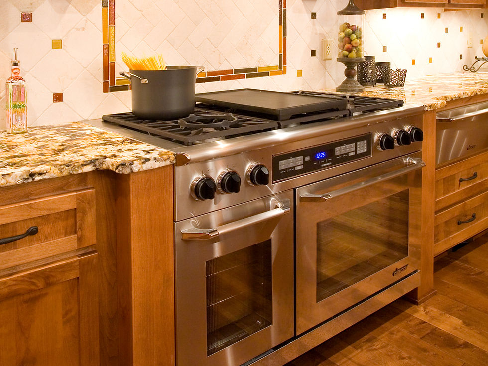 Oversized oven and range in a luxury kitchen in Bend designed and built by PGC Building + Design