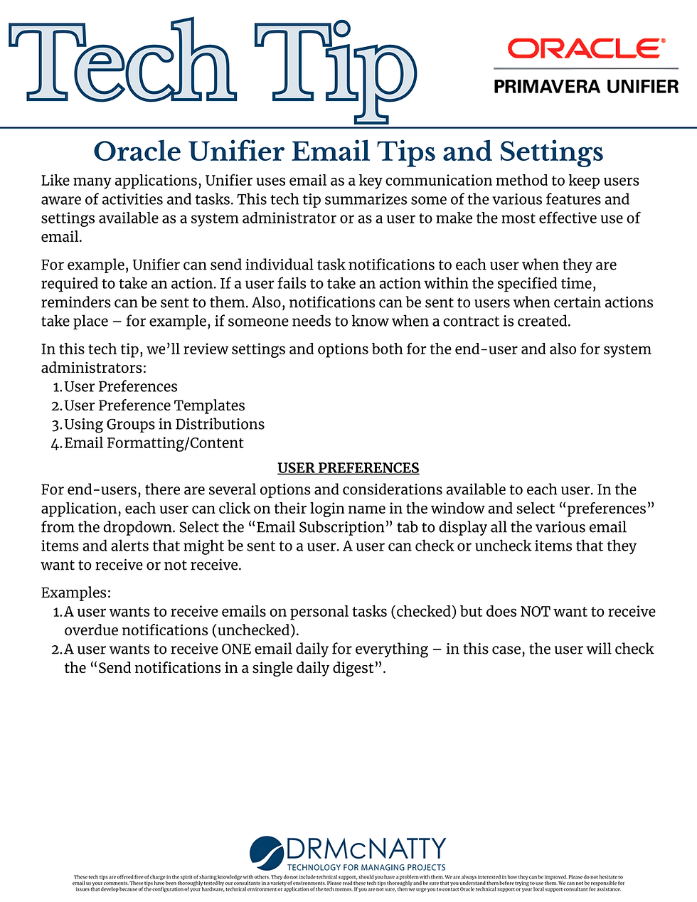 Tech Tip - Oracle Unifier Email Tips and Settings